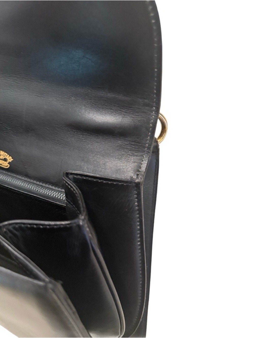 Vintage Gucci Black Leather Shoulder Bag Gold G Clasp Made in Italy Classic - Picture 8 of 17